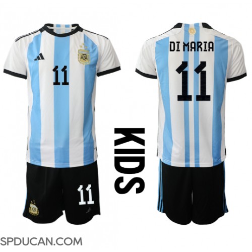 Dječji Nogometni Dres Argentina Angel Di Maria #11 Domaci SP 2022 Kratak Rukav (+ Kratke hlače)